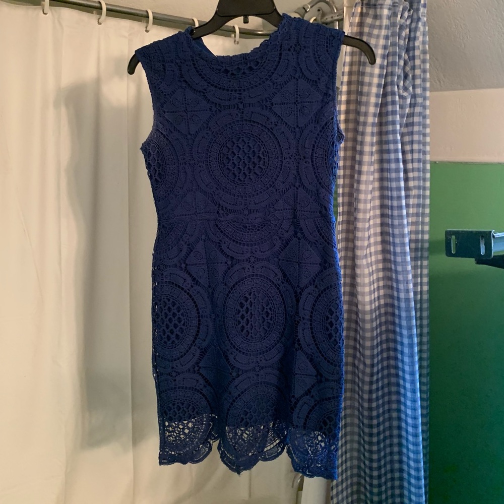 Summer Wedding Cocktail Dress - Blue Lace - Large